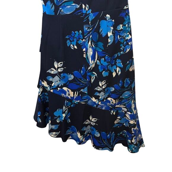 New ELIZA J Boat Neck Asymmetrical Cascade Ruffle Knee Length Sheath Dress Sz 8 - Picture 8 of 11